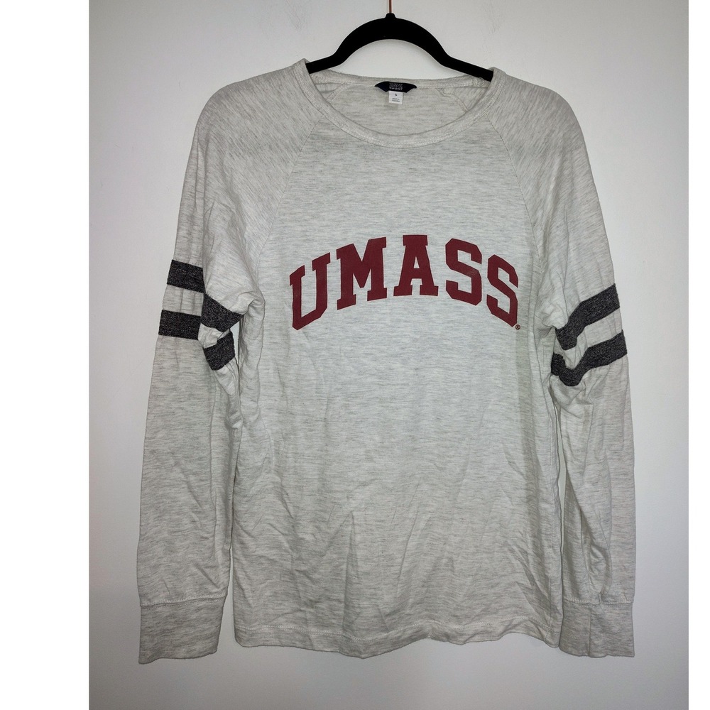 MV Sport UMass Amherst Long Sleeve T-Shirt Gray Maroon Striped Small